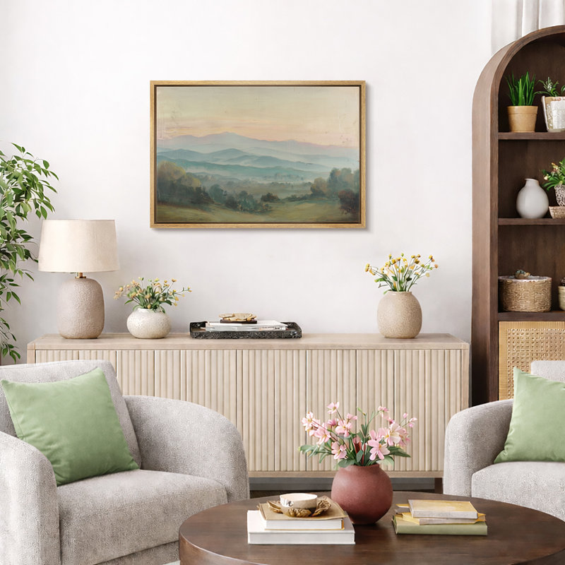 «Pastel Mountain Landscape», chambre à coucher, impression sur toile encadrée, impression sur toile, Cadre naturel