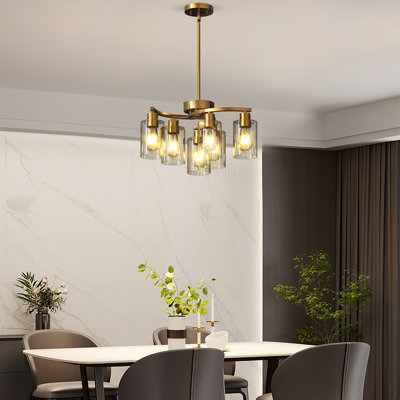 6-Light Glass Chandelier Gold Modern Pendant  Light for Dining Room, Kitchen or Living Room