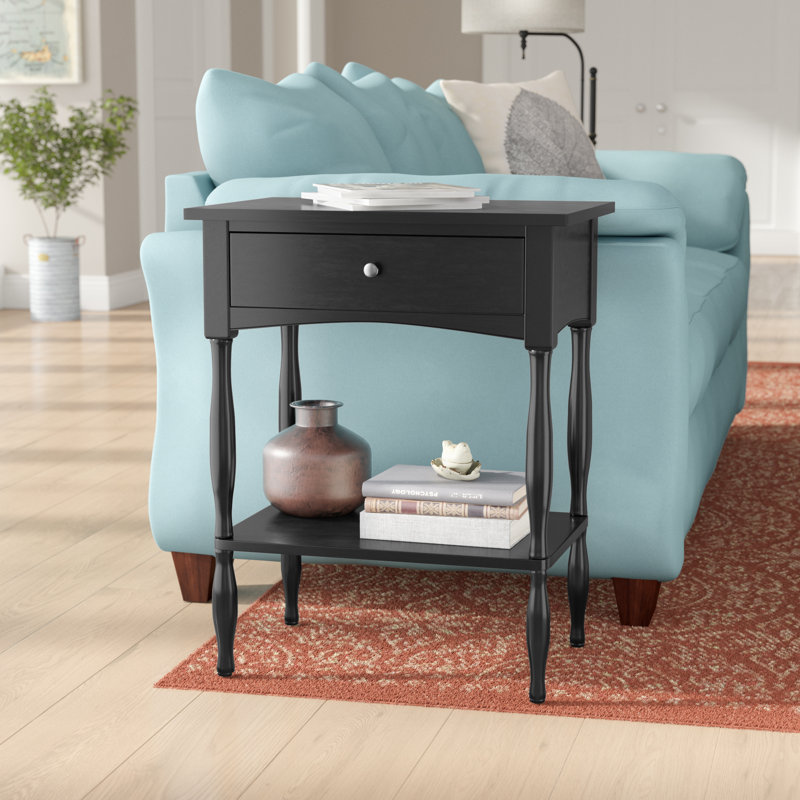 Artus 24" Wide Cottage Beach House Design End Table with 1 Drawer and 1 Open Shelf, Charcoal