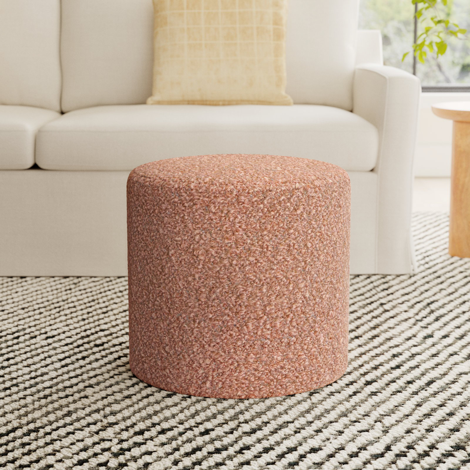 Orlando Upholstered Ottoman, Plush Blush Boucle