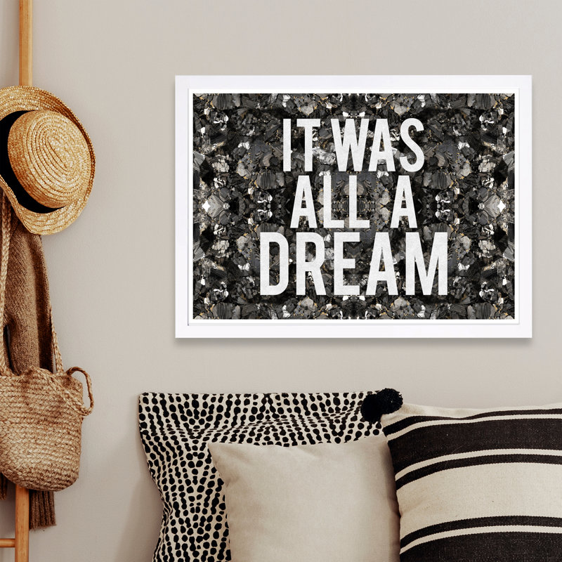 « all a rêve paillettes », art textuel encadré, H 19 po x l 13 po x P 0,75 po, Cadre blanc