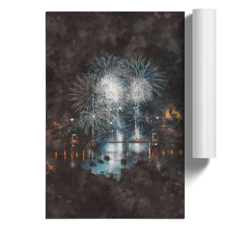 Fireworks Over Budapest In Hungary - No Frame Print, 42cm H x 30cm W x 0.1cm D