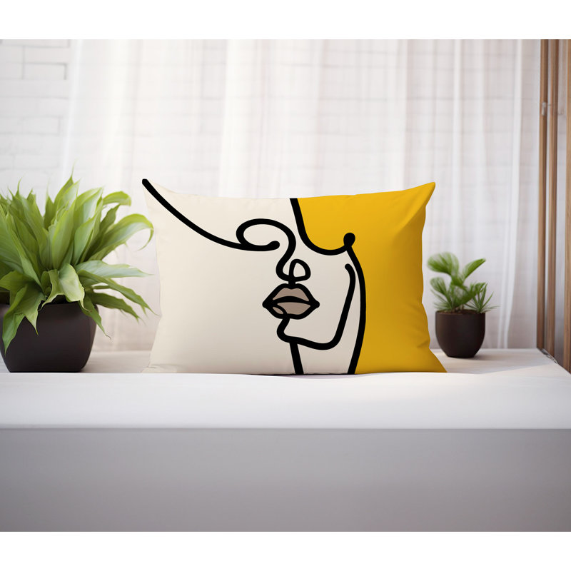 Coussin lombaire réversible intérieur / extérieur Jai Abstract, H 14 po x l 20 po, Jaune