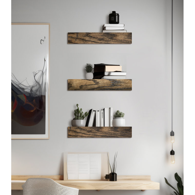 Emerald Lee 3 Piece Floating Shelf, 4" H x 23" W x 5" D, Dark Brown Wood