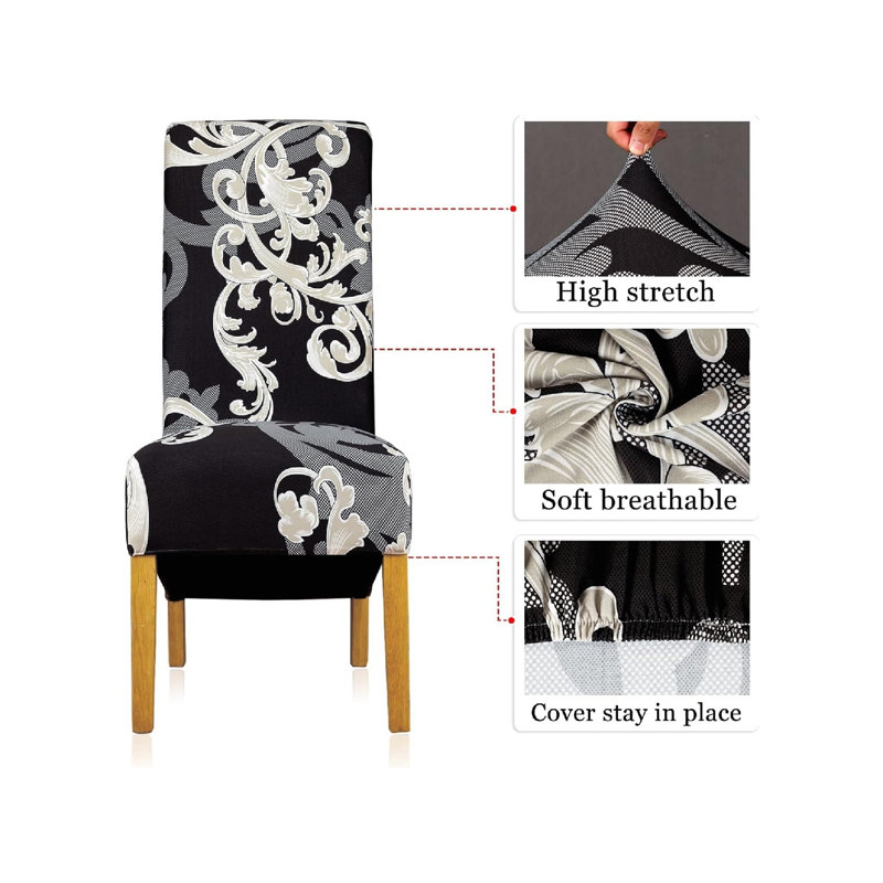 Polyester Box Cushion Dining Chair Slipcover, Polyester - Black Floral