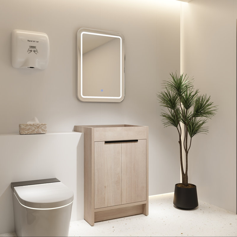 24" Bathroom Vanity Base with Soft-Close Storage, Chêne clair uni