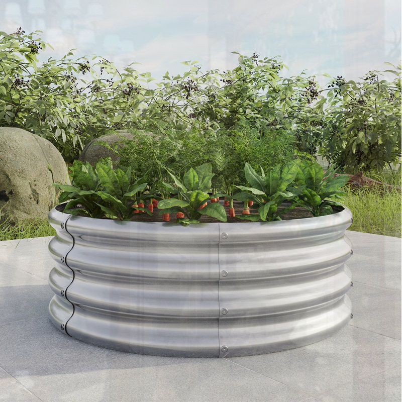 Round Raised Garedn Bed, Silver, 11.42" H x 32" W x 32" D