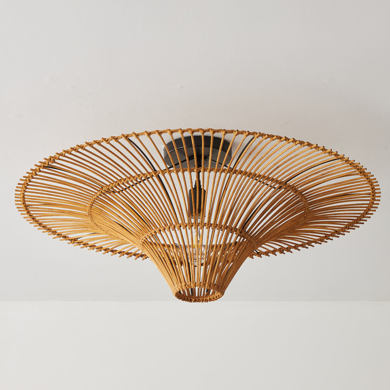 Anisur 1 - Light Rattan Bowl Pendant, 11.81" H x 31.49" W x 31.49" D
