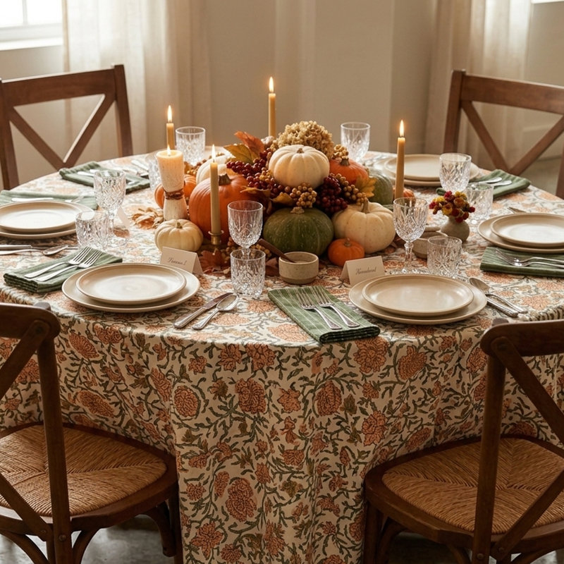 Golden Harvest Floral Round Tablecloth, 70" Round