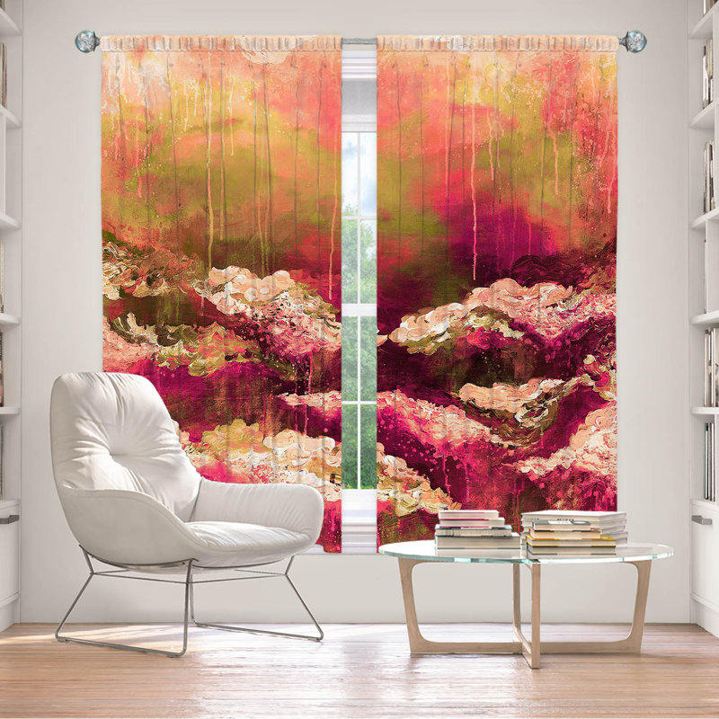 Rideau en polyester, Vert / rose / pêche, L 40 po x L 61 po