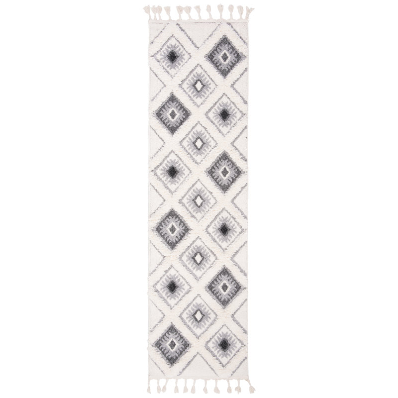 Tapis performance à poil long à pampilles à motif marocain, Tapis de couloir 2 pi 3 po x 6 pi