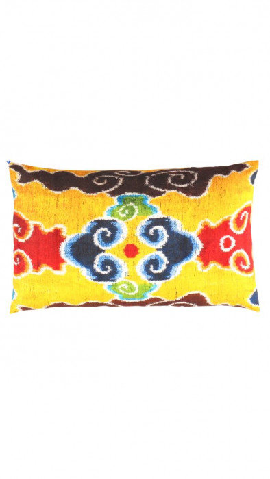 Turkish Fine Silk oriental Pillow 16"X24", Blue/Brown/Red/Yellow