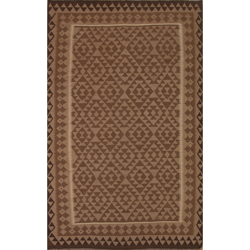 Brown Kilim Reversible Wool Area Rug 7x10