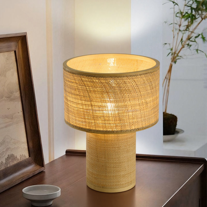 Hand-woven Bamboo Cylinder Table Lamp With Clear Cord
