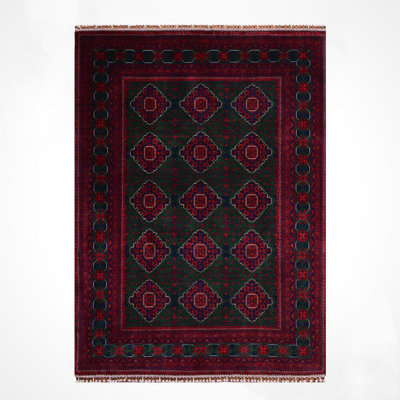 Tapis vert en laine et coton noué à la main Original Original