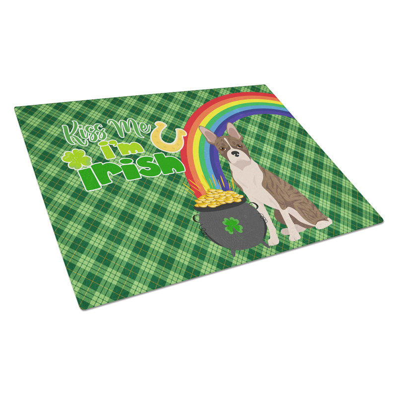 Planche à découper en verre trempé Brindle Boston Terrier St. Patrick's Day - Grand plateau en verre trempé avec pieds antidérapants