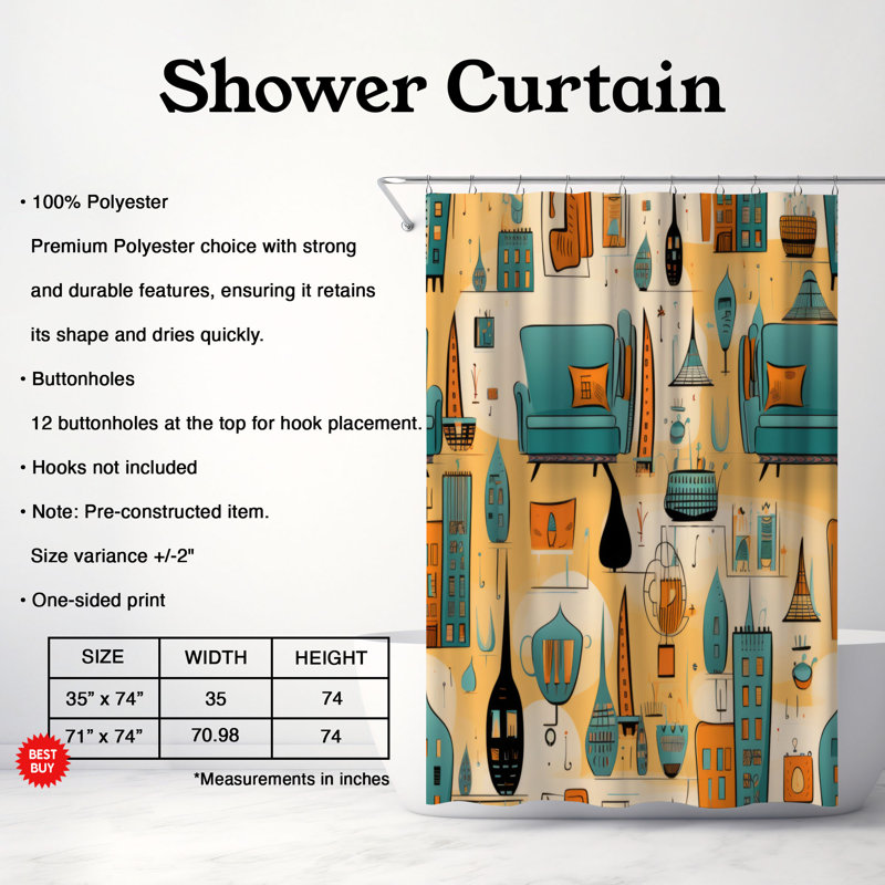 Bubbles Town - Rideau de douche Premium, H 74 po x l 71 po