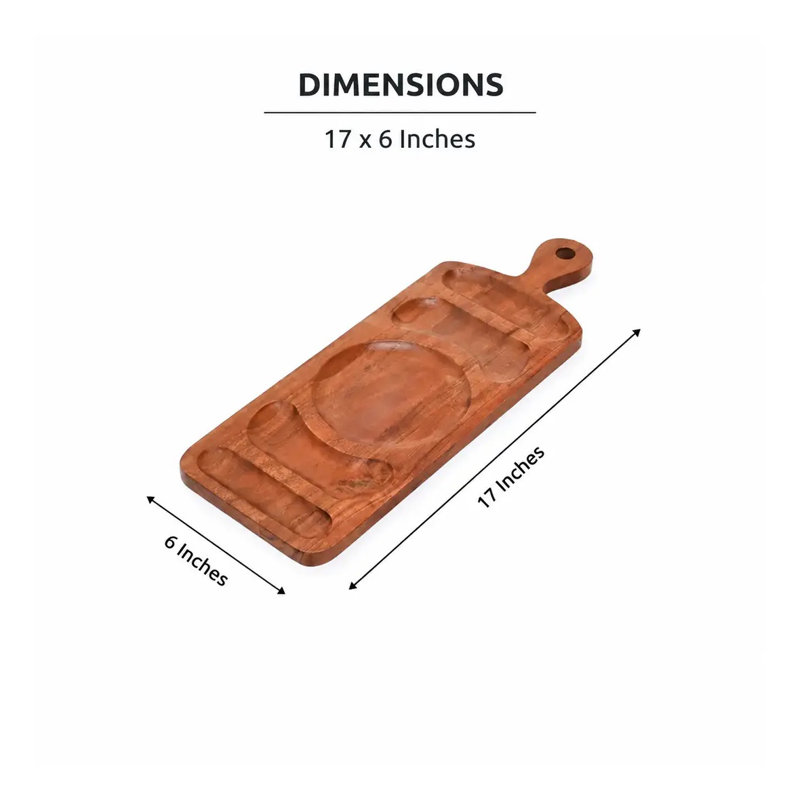 Handcrafted Solid Wood Sectional Serving Platter, Natural Finish Appetizer Board