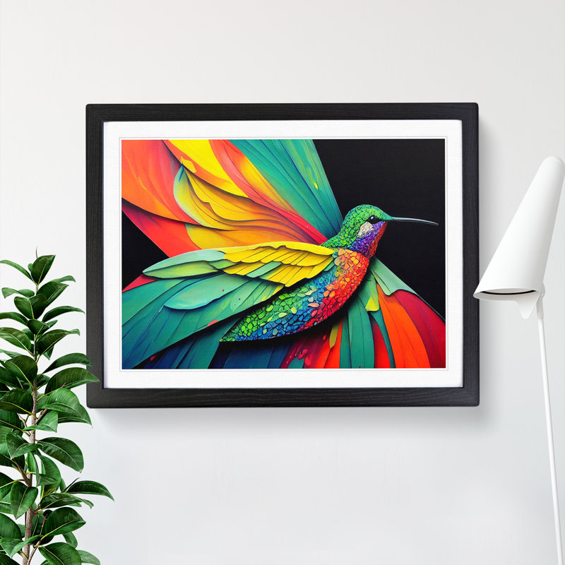 Hummingbird In Colour Vol.3 Abstract - Single Picture Frame Print, 46cm H x 64cm W x 2cm D, Black