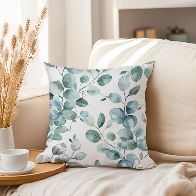 Botanical Eucalyptus Leaves Pattern II Pillow Cover, 16"H x 16"W
