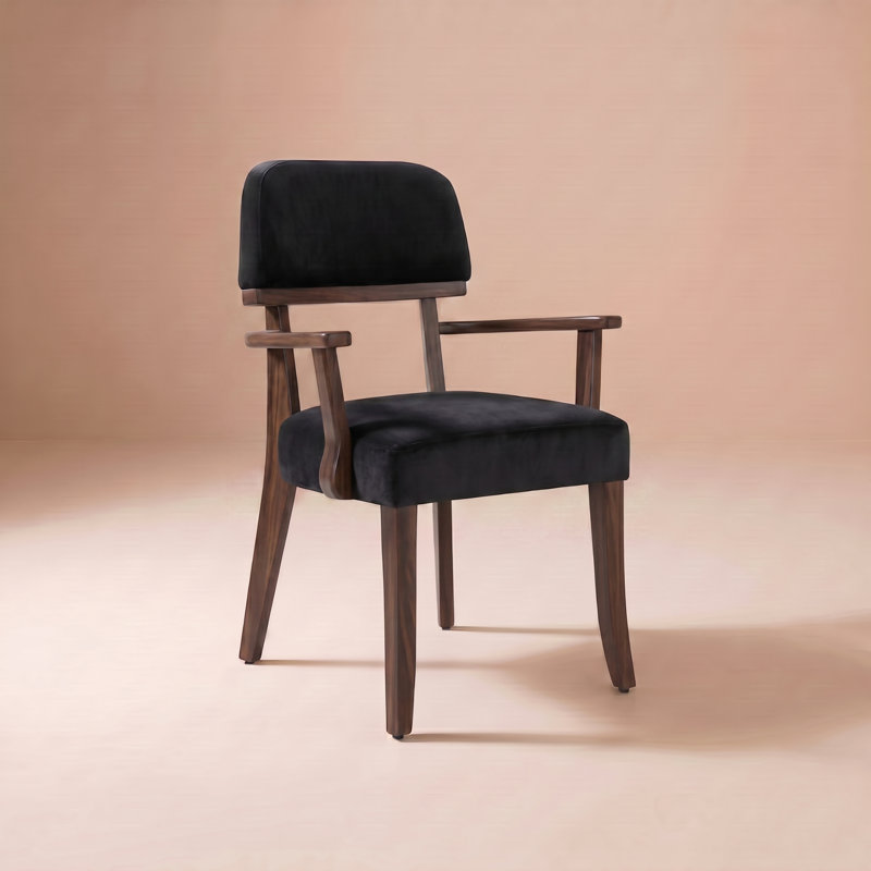 Chaise d'appoint rembourrée en bois massif de style Mid-Century, Velours noir