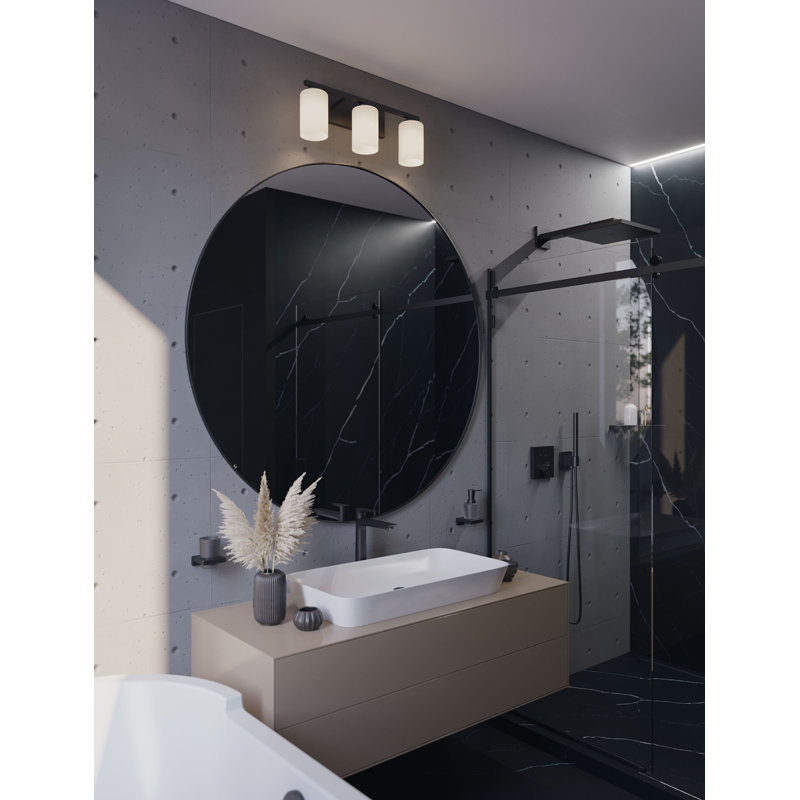 Meuble-lavabo 22 po Emzie - abat-jour en verre transparent, Noir