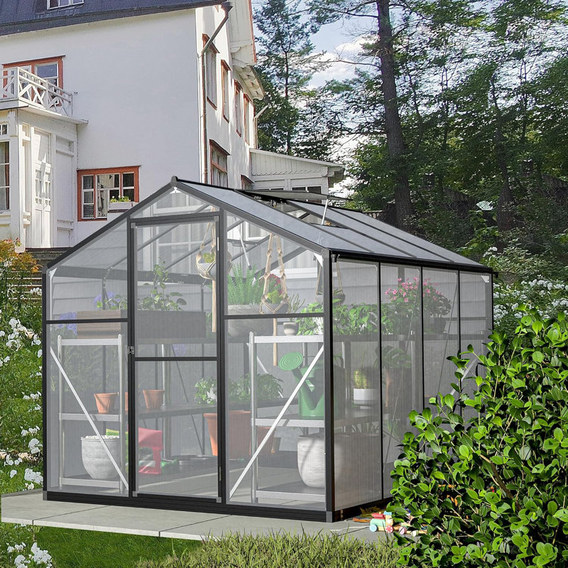 Polycarbonate Greenhouse,6'X 8' Heavy Duty Walk-In Plant Garden Greenhouse For Backyard/Outdoor, Black