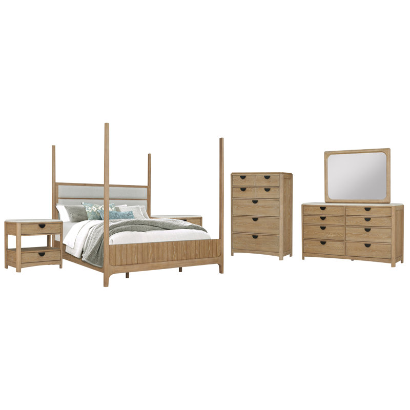 Poster Bed 2 Nightstands Dresser With Mirror And Chest, King, 6 Pcs: Bed, 2 Nightstands, Dresser, Mirror, Chest