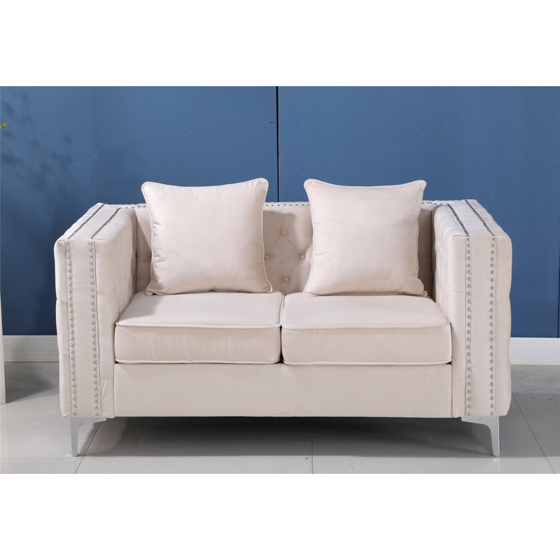 Causeuse rembourrée Vanida, Velours beige
