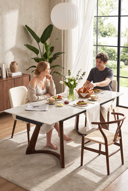 Sintered Stone Table with Curved Base