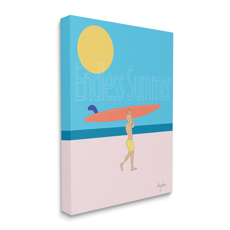«Endless Summer Text Seasonal Beach Surfer» par Mark Higden - impression d'art graphique, Toile tendue