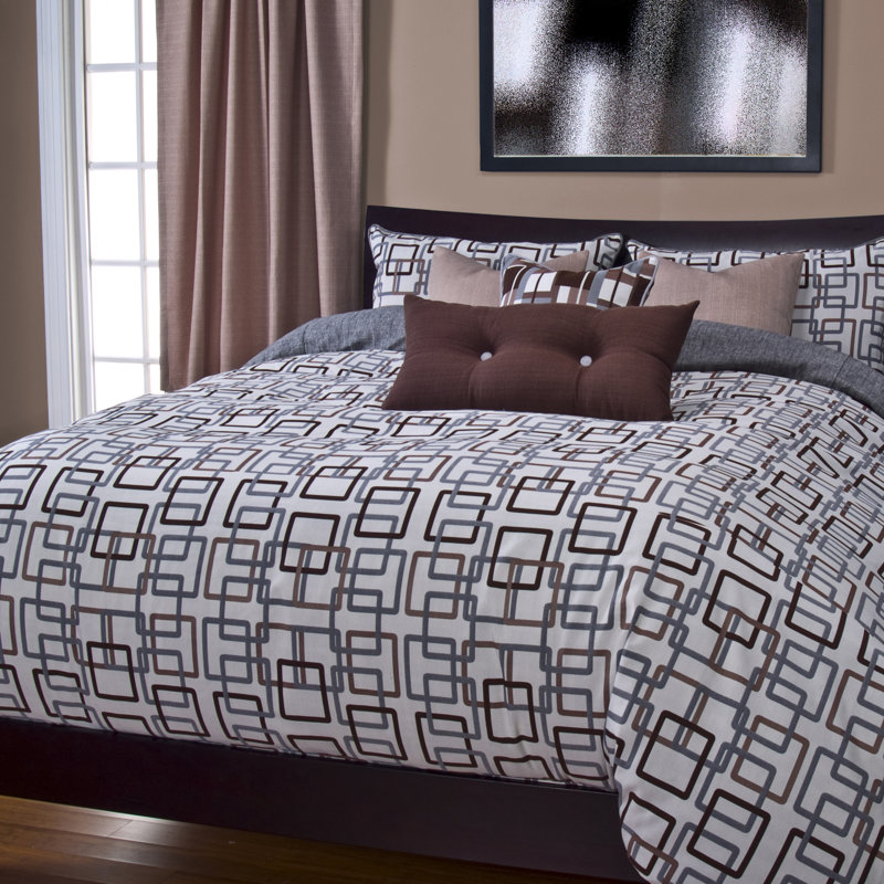 Modern & Contemporary Geometric Shapes Duvet Cover & Insert, Twin Duvet Cover & Insert + 3 Additional Pieces, Sand