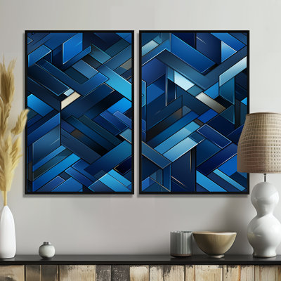 Deep Cobalt Blue Symmetry Cubes - Geometric Abstract Geometric Wall Art