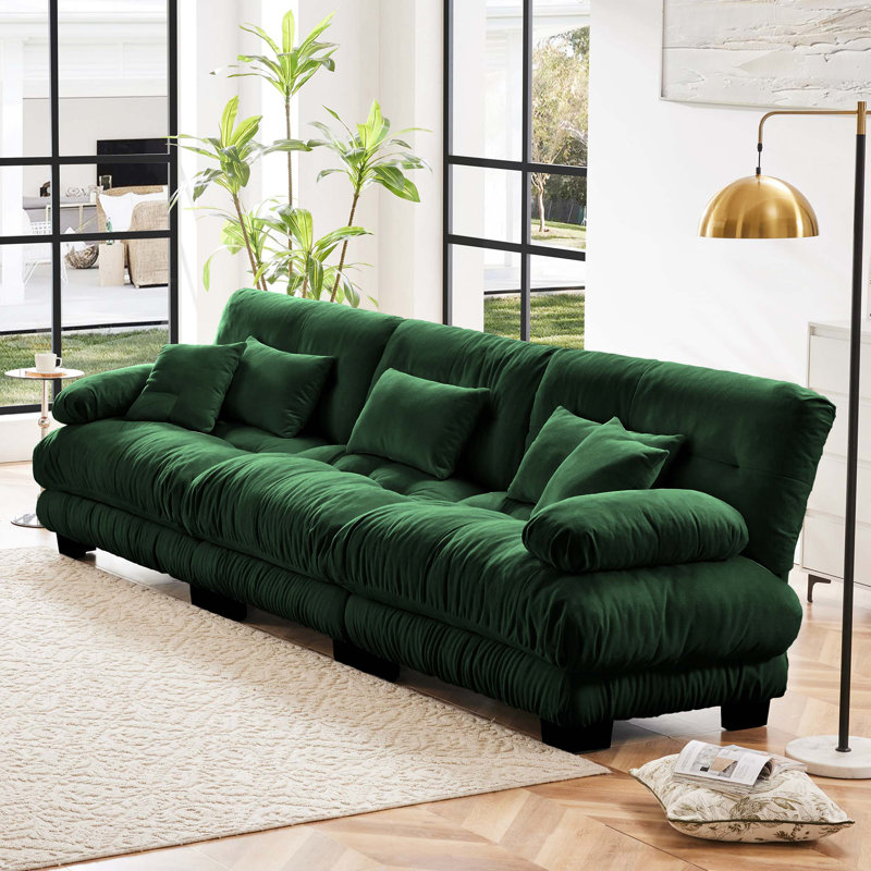 Canapé modulaire à 3 places à assise profonde et canapé modulaire 3 places, 35.4" H x 133.8" W x 36" D, Chenille - Vert