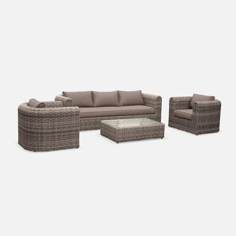 Illyas Rattan 5 - Person Seating Group with Cushions, Beige