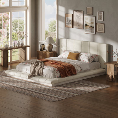 Hampton Square Tufted Upholstered Bed with Padded Headboard & Surround, Low Profile, No Box Spring, Easy Assembly.