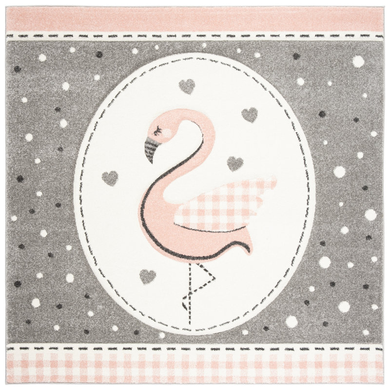 Tapis gris à pois Burgan, Carré 6 pi 7 po