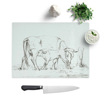 Tempered Glass Cow with Calf Chopping Board