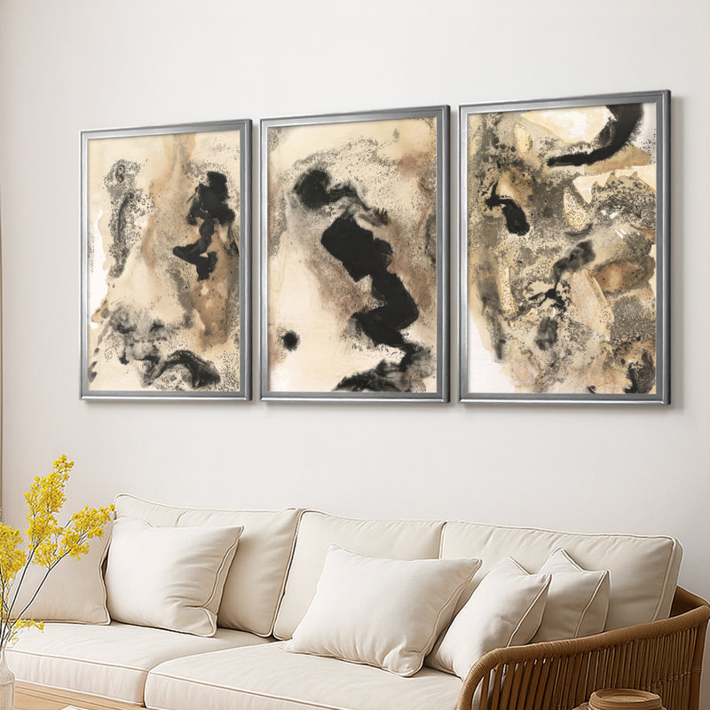 «I See Them I» - Toile tendue avec châssis sur mesure - 3 pièces, Argent argent, H 39 po x l 81 po