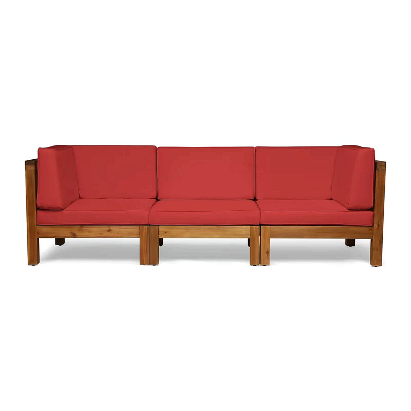 Oana - 3-Piece Sofa Set, Red, Natural Wood