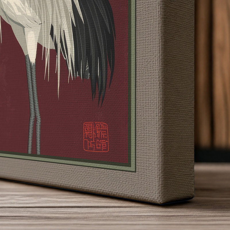 Crane Among Bamboo Japandi - Wrapped Canvas, 24x16 - 61.0 x 40.6 cm, Taupe Border