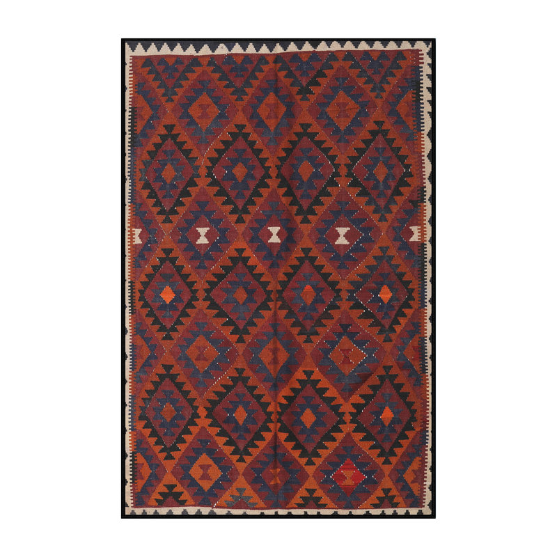 Tapis de zone orange/noir contemporaine Newfane, Rectangle 2 pi x 3 pi