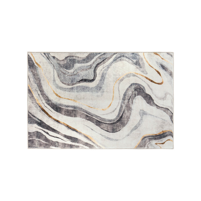 Tapis contemporain lavable antidérapant en marbre, Rectangulaire 2 pi x 3 pi