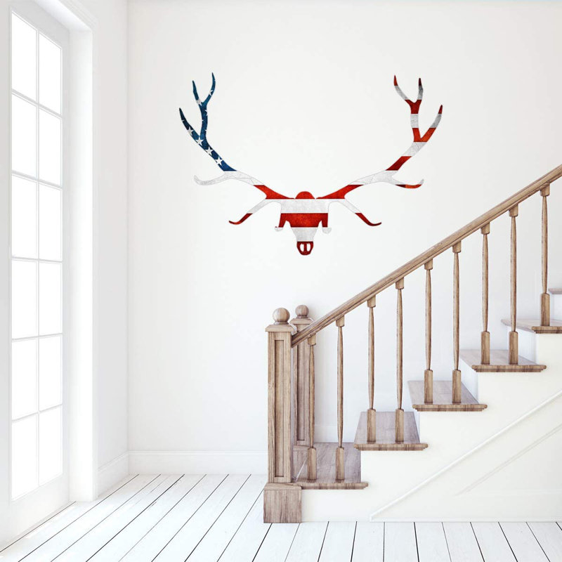 Adhésif décoratif tête de wapiti drapeau américain Union Rustic - PT1, H 36 po x l 49 po