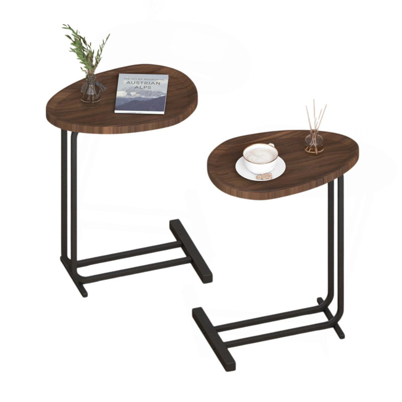 2-Pieces C-Shaped Side Table, C Table End Table For Sofa And Bedside,Couch Side Tables,Wood C-Shaped End Table With Metal Frame Slide For Bedroom Living Room
