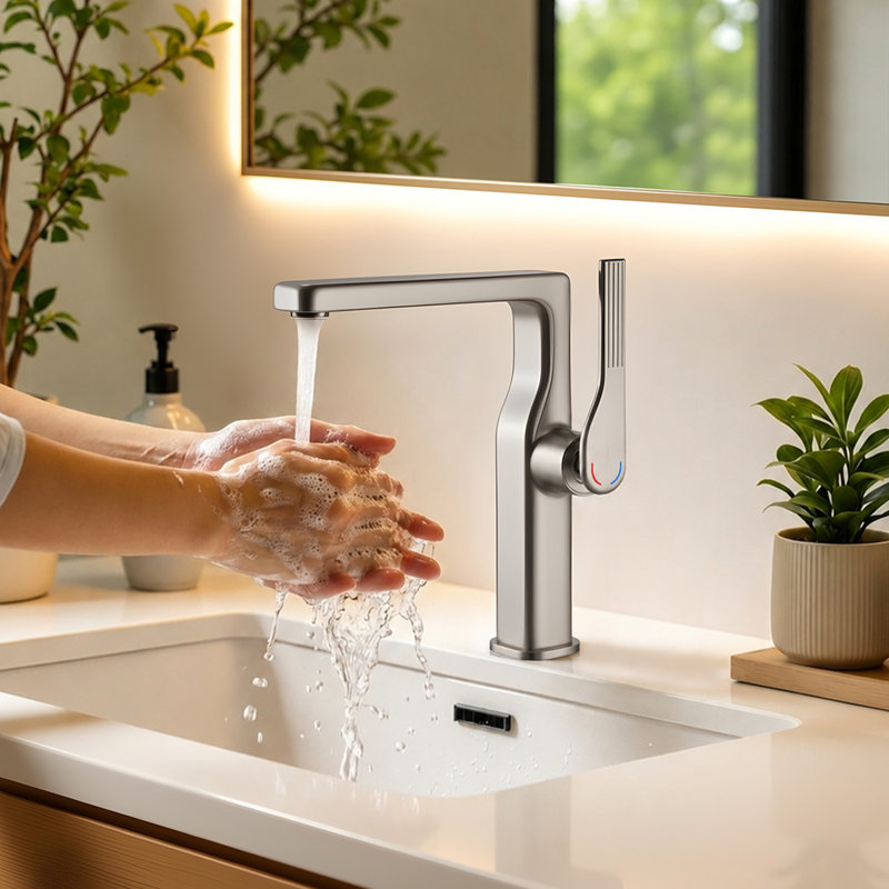 Robinet de salle de bain monocorps et monocommande, Gris pistolet