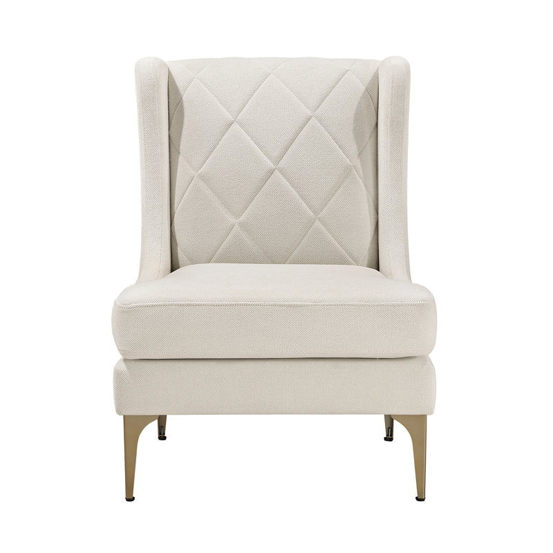 Modern Luxury Taupe Chenille Upholstery Wingback Accent Chair 1Pc Gold Finish Metal Legs Pocket Coils Diamond Stitched Furniture