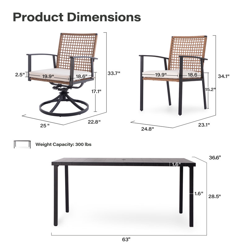 Ensemble de salle à manger de patio en osier pour 6 personnes avec chaises pivotantes
