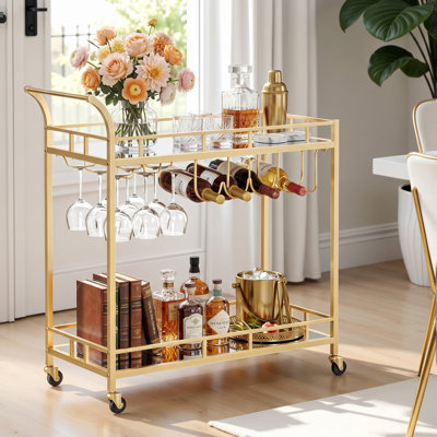 34.3'' W Bar Cart  Kitchen Serving Cart With Multi-Level Storage Drinks Trolley, Home Bar Serving Cart, Wine Cart