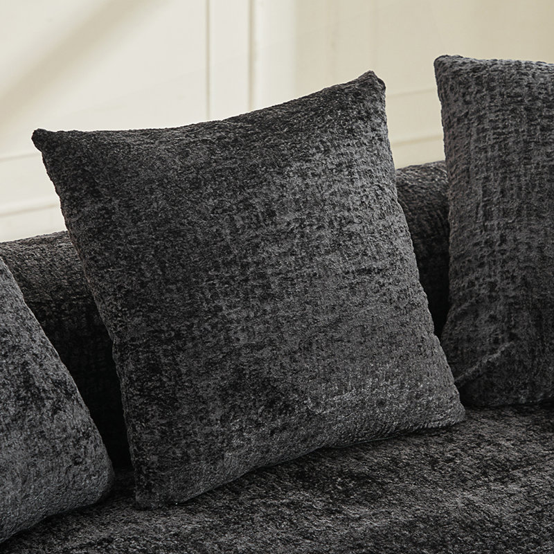 Causeuse courbée, petit canapé avec 3 coussins, 63.25" W, Chenille noir